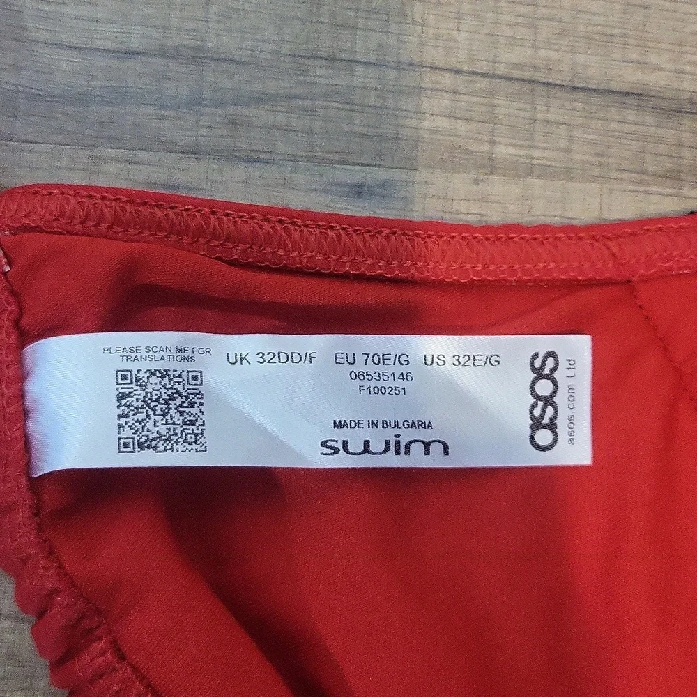 ASOS Black Red Strappy Hook & Eye Triangle Bikini Top & Back Seam String Bottom - Picture 5 of 14